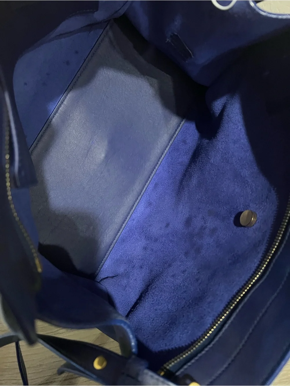 Saint Laurent Navy Leather Satchel with Gold Y Closure